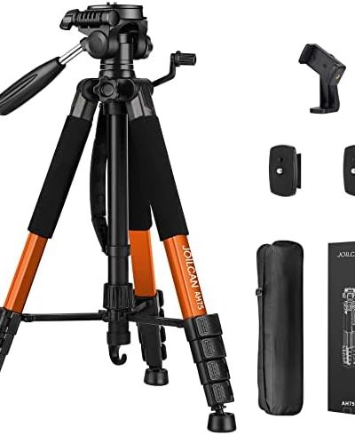 Tripod Camera Tripods, 74" Tripod Stand for Camera Phone, Heavy Duty Portable Travel Tripod, Laser Level Spotting Scope Binocular DSLR Cameras Tripod, Max Load 15 LB