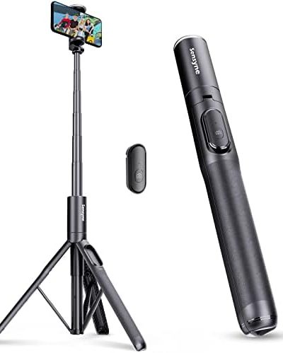 Sensyne 60" Phone Tripod & Selfie Stick, Lightweight All in One Phone Tripod Integrated with Wireless Remote Compatible with All Cell Phones for Selfie/Video Recording/Photo/Live Stream/Vlog(Black)