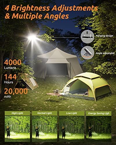 Eventek LED Camping Lantern Rechargeable 4000LM, 20000mAh Portable Power Bank up to 144 Hours Running, 5 Light Modes, IPX5 Waterproof Tent Light for Power Outages, Emergency, Hurricane, Home, Hiking - Image 2