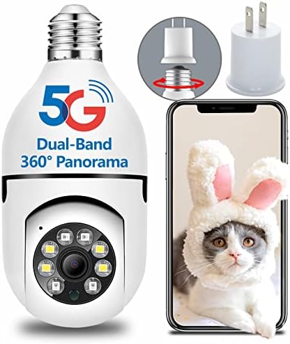 OwLUCK 3MP Light Bulb Security Camera 360° Wifi Outdoor & Indoor 5g-2.4ghz,Optiguard Light Bulb Camera Color Day&Night,Light Socket Security Camera Motion Detection,Wireless Lightbulb Easy To Install
