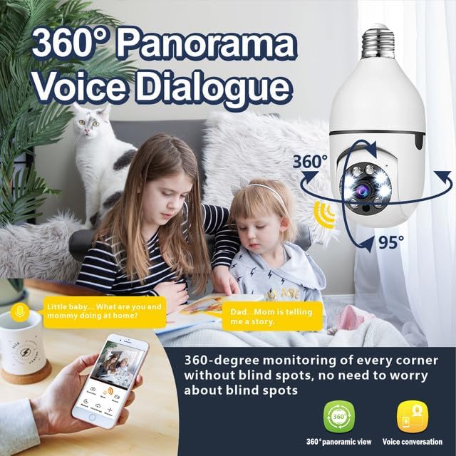 OwLUCK 3MP Light Bulb Security Camera 360° Wifi Outdoor & Indoor 5g-2.4ghz,Optiguard Light Bulb Camera Color Day&Night,Light Socket Security Camera Motion Detection,Wireless Lightbulb Easy To Install - Image 3